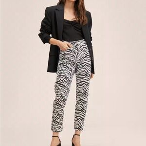 NEW Mango Zebra print high rise ankle length mom jeans